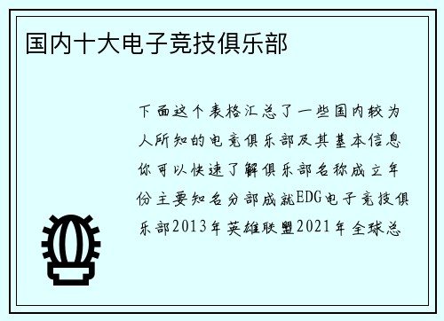 国内十大电子竞技俱乐部